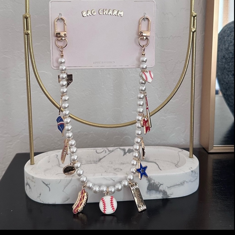 Anthropologie Icon Pearl Bag Charm Game Day Baseball NWT - Picture 5 of 6